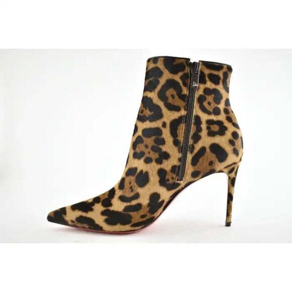 Christian Louboutin So Kate Booty 85 Black Brown Leopard Ankle Heel Bootie 38 - Picture 9 of 12